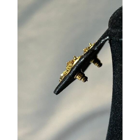 Gold Tone Wish Bone Flower Earrings - Picture 3 of 3